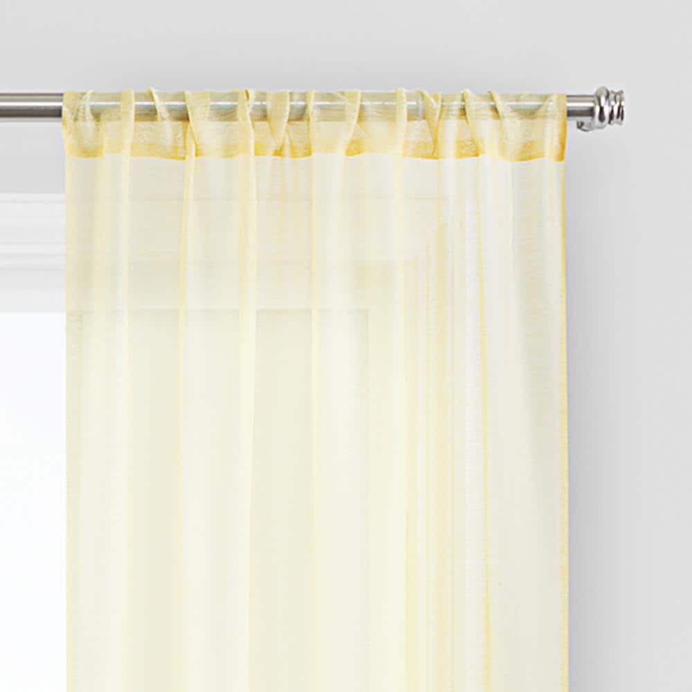 Ground Length Yellow Sheer Polyester Rod Pocket Curtain Panel