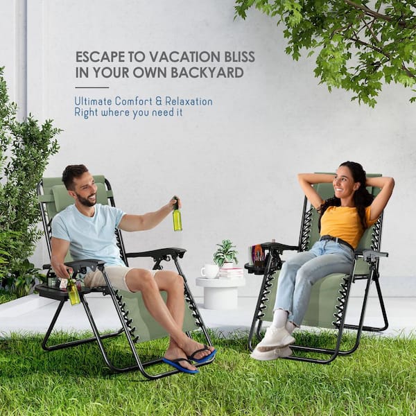 HEARTH & HARBOR Sage Green Zero Gravity Chairs, Metal Outdoor Lawn