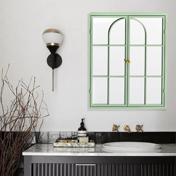 6 in. W x 24 in. D x 28 in. H Vintage Double Door Bathroom Storage Wall Cabinet with Mirror in Green