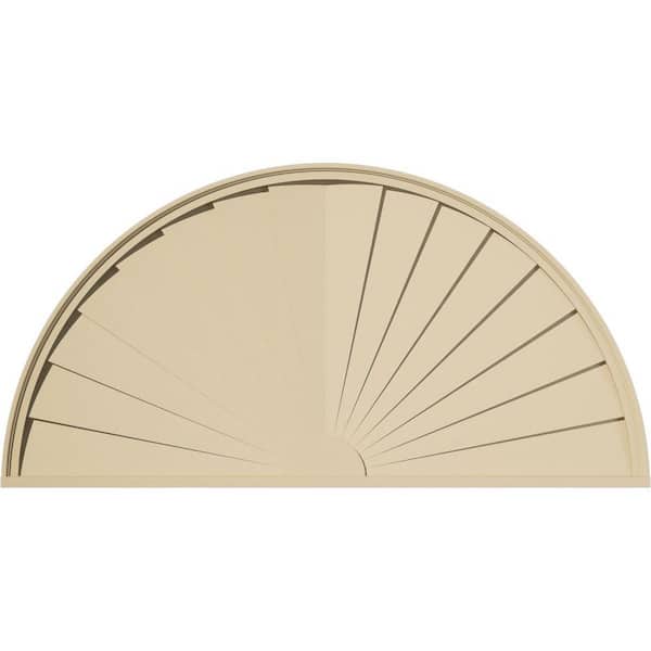 Ekena Millwork 62-in. W x 31-in. H x 2-in. P Half Round Sunburst Signature Urethane Pediment, Primed Tan