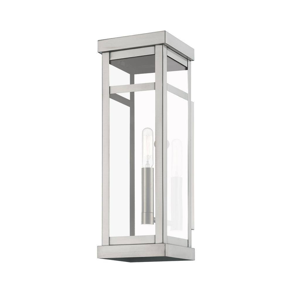 Brushed Nickel Lantern Sconce with Clear Glass - Dimmable, Direct Wired