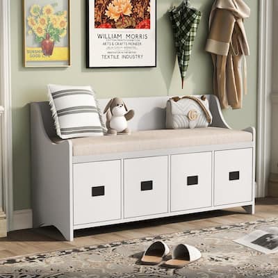 Harper & Bright Designs Espresso Entryway Storage Bench with Removable Cushion and 3-Removable Classic Fabric Basket, Espressp