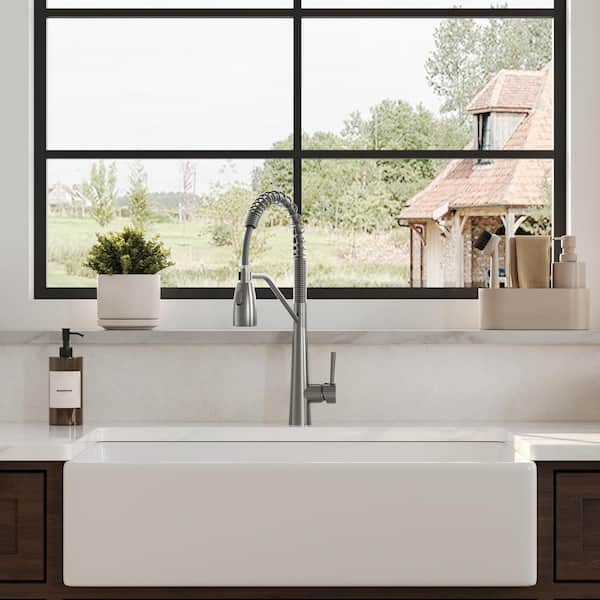 20 in. Height 360° Spout Swivel Spring Single Handle Pull Out Sprayer Faucet with Stainless Steel in Brushed Nickel