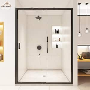 60 in. W x 72 in. H Framed Single Sliding Shower Door in Matte Black with Clear Shower Glass