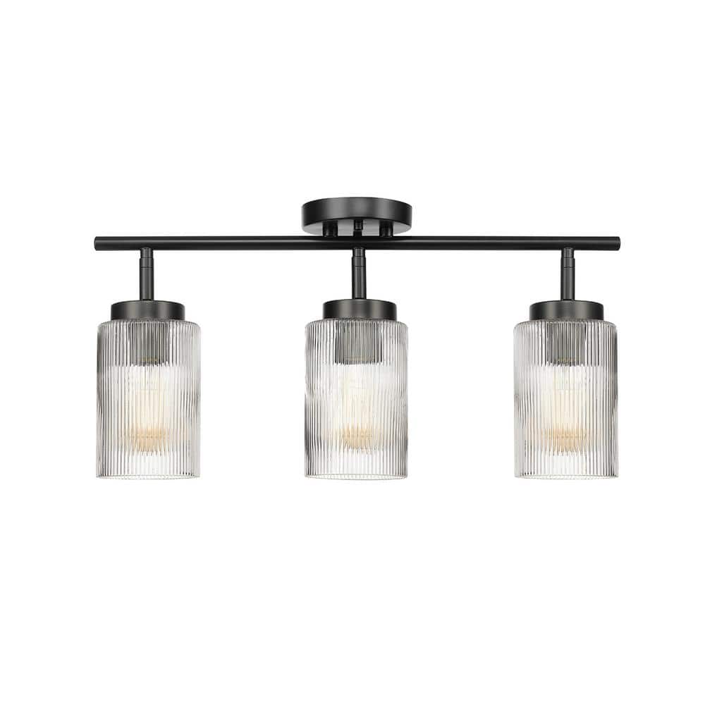 Matte Black 22" Track Lighting Kit with Ribbed Glass Shades