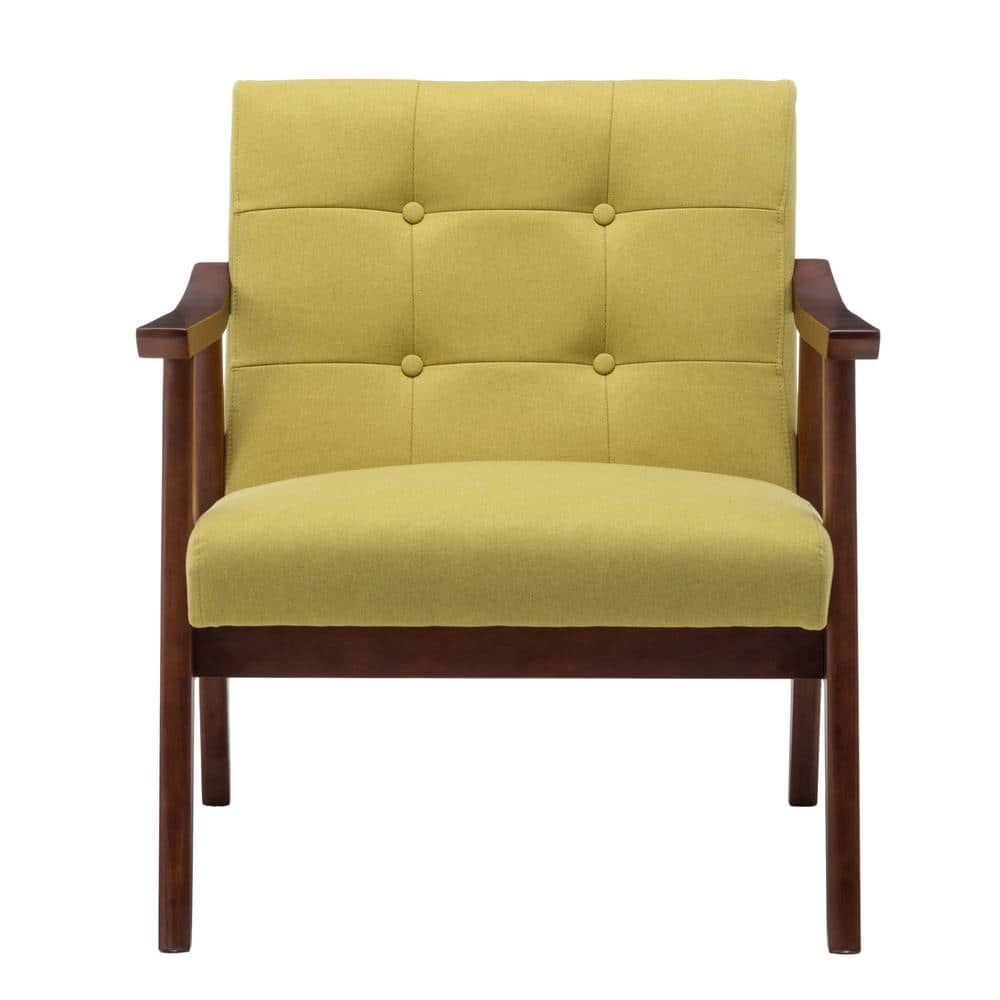 Bumblebee Yellow Faux Leather Accent Chair with Espresso Wood Frame
