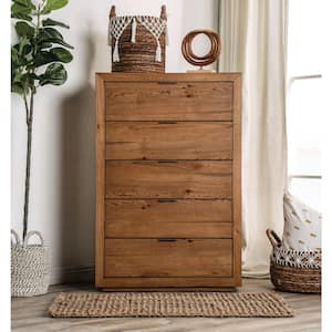 Soraya Light Walnut 5-Drawer 32 in. Wide Chest of Drawers