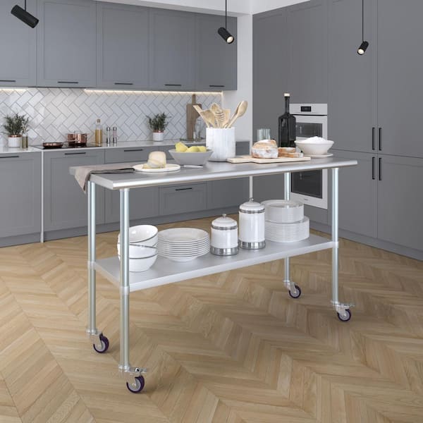 ROVSUN 48" X 24" Open Base Stainless Steel Table, NSF Commercial Heavy Duty Prep & Work Table,Metal Table For Kitchen, Restaurant, Home, Hotel, Garage, Laundry - View #7