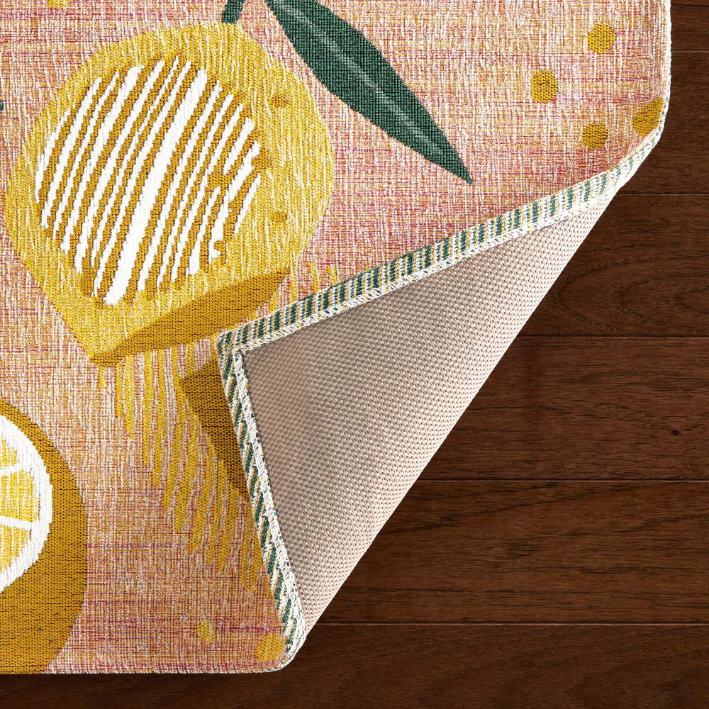 Peach Pink Lemon Print Polyester Rectangular Kitchen Mat