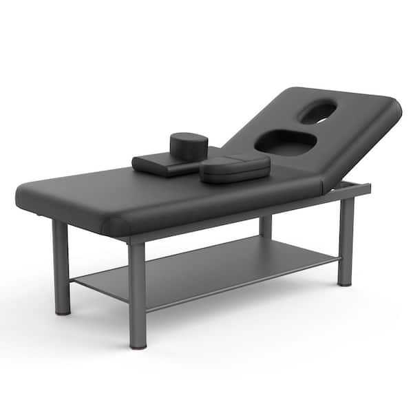 31.5 in. Black Professional Massage Table Bed, Waterproof PU Leather, Adjustable Chest Opening, Round Iron Legs