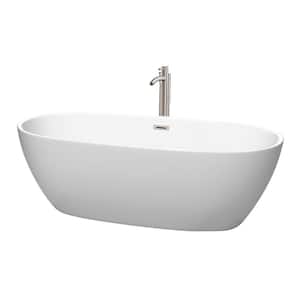Juno 71 in. Acrylic Flatbottom Bathtub in Matte White with Brushed Nickel Trim and Floor Mounted Faucet