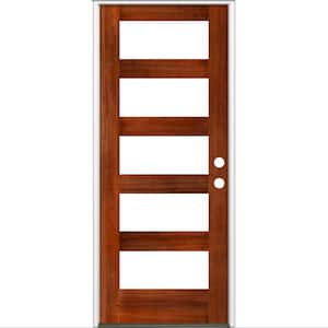 32 in. x 80 in. Modern Hemlock Left-Hand/Inswing 5-Lite Clear Glass Red Chestnut Stain Wood Prehung Front Door