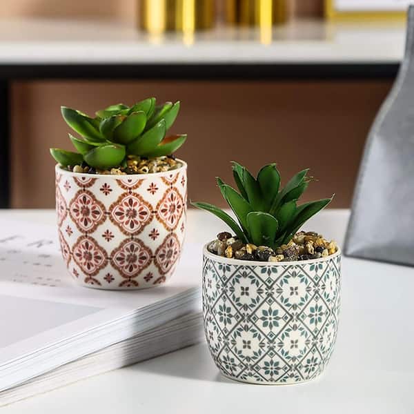 2.5 in. Succulent Series 3.25 in. Green Indoor Artificial Plant 2 Pack  Ceramic Potted for Home Office Desk Decor 59C1124D1933 - The Home Depot