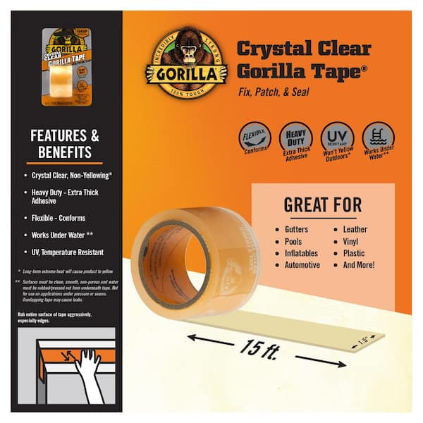 Gorilla 6015002 Crystal Duct Tape Clear 1.5” x 5 yd Pack of 1 
