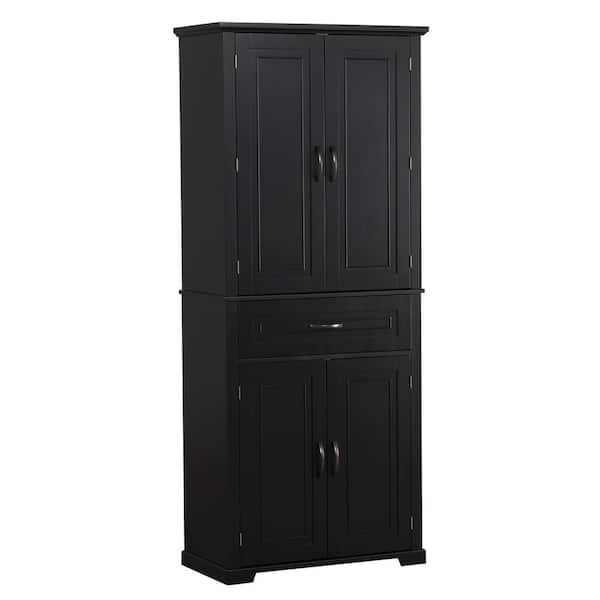 Nestfair 29.9 in. W x 15.7 in. D x 72.2 in. H Freestanding Black Linen Cabinet with Drawer and Adjustable Shelf