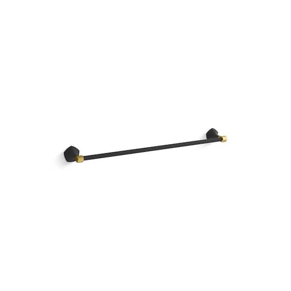 KOHLER Occasion 24 in. Wall Mounted Single Towel Bar in Matte Black with Moderne Brass