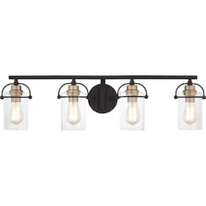 Emerson 33.5 in. 4-Light Matte Black Vanity Light with Clear Glass