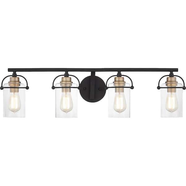 Quoizel Emerson 33.5 in. 4-Light Matte Black Vanity Light with Clear Glass