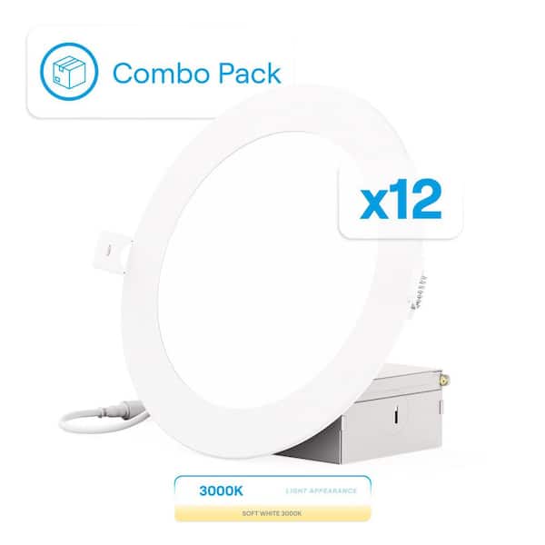 6 in. Canless 3000K Warm White 12W 1050LM Thin New Construction Integrated LED Recessed Light Kit, Wet Rated (12 Pack)
