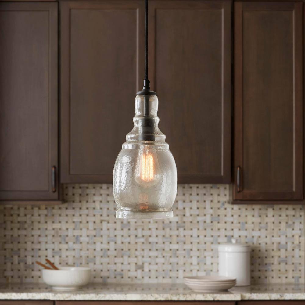 Black Steel Mini Pendant with Tinted Glass Shade