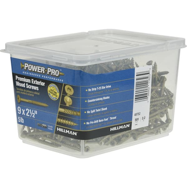 Power Pro 48610 Wood Screws, 9 x 2-1/2, Premium Outdoor Deck Screws, Rust Resistant, Epoxy Coated Bronze, 5lb Tub, 501 pcs