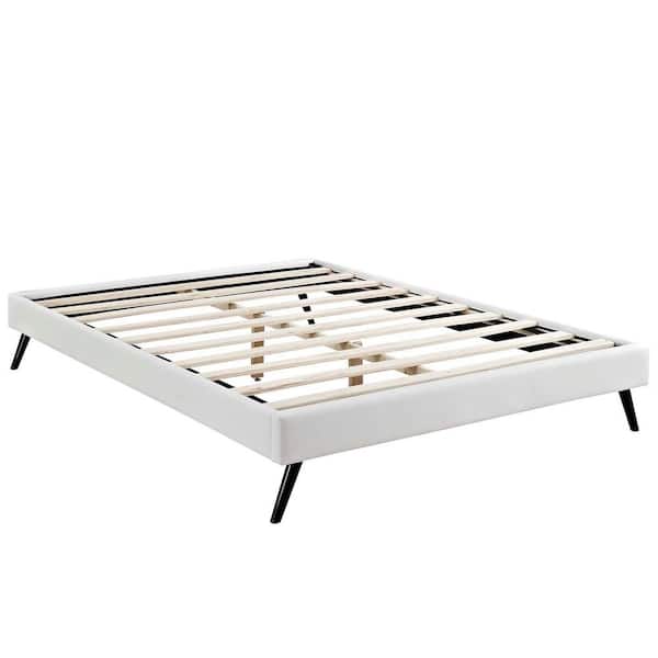 MODWAY Loryn White Queen Fabric Bed Frame with Round Splayed Legs