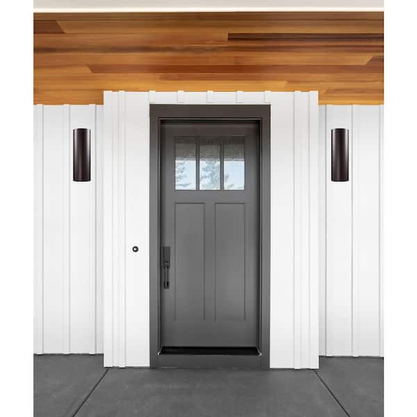 Cali 2-Light Large Bronze Cylinder Outdoor Wall Light Fixture with Clear Glass