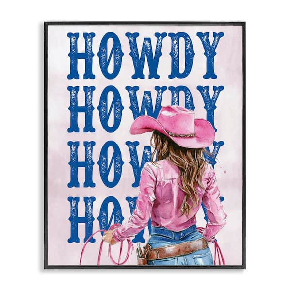 Stupell Industries Howdy Cowgirl with Lasso by Lettered and Lined Black Framed People Giclee Art Print 20 in. x 16 in.