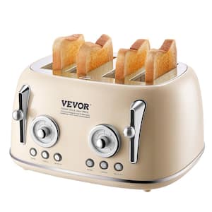 Brushed Stainless Steel Toaster, 4 Slice 1650 Watt 1.5 in. Extra Wide Slots Toaster with Removable Crumb Tray Beige