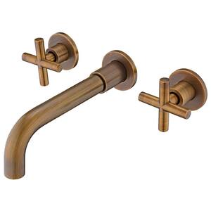Double-Handle Wall Mounted Bathroom Faucet in Antique Brass