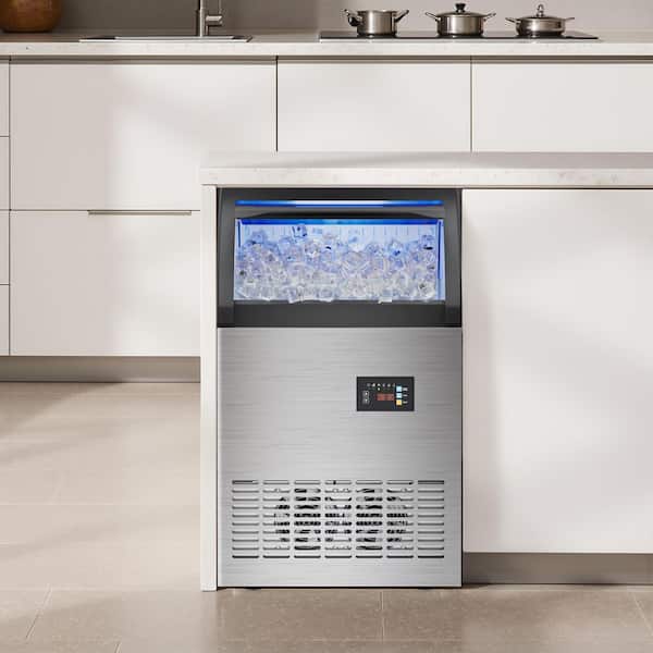 Commercial Ice Maker 220 lb./24 H Freestanding Ice Maker Machine with 65 lb. Storage, Stainless Steel