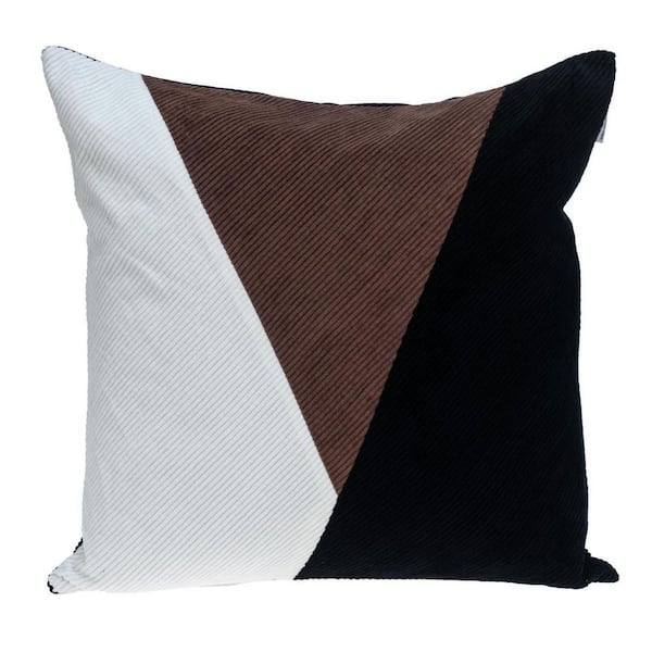 HomeRoots Black, Brown, White Geometric Polyester 20 in. x 20 in. Throw Pillow
