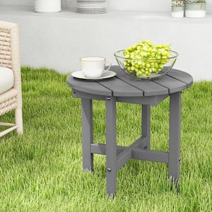 18 in. Adirondack Round Outdoor Side Table All Weather HDPE End Table Outdoor Grey