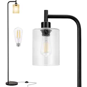 64.6 in. Seeded Black 1-Light Standard Floor Lamp with Black Glass Lampshade