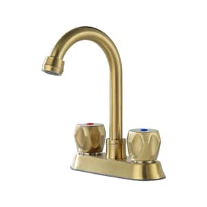 Modern 4 in. Centerset Double Handle High Arc Bathroom Faucet with Drain Kit Included in Brushed Gold
