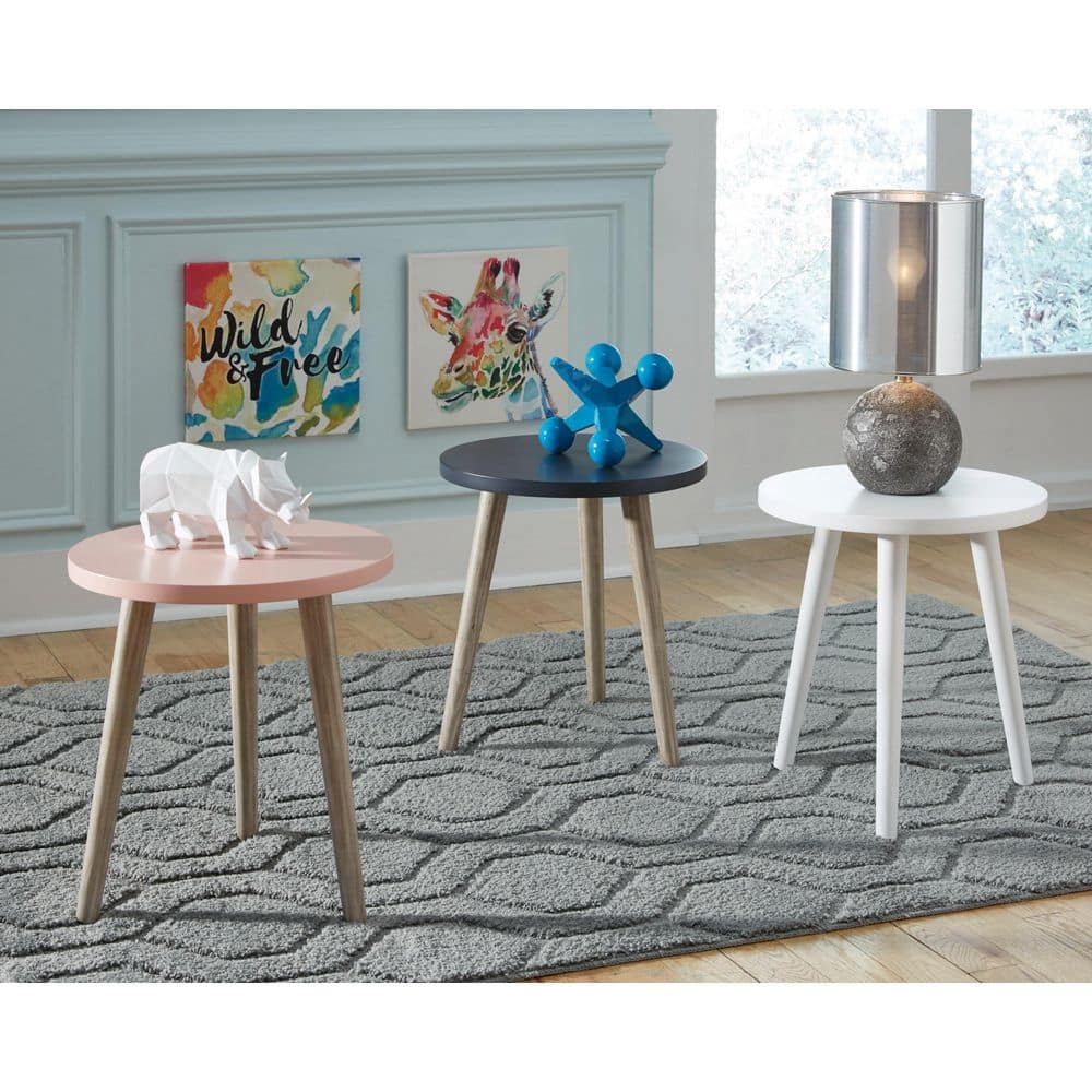 Transitional Fullerson Round Accent Table in Beige and Blue