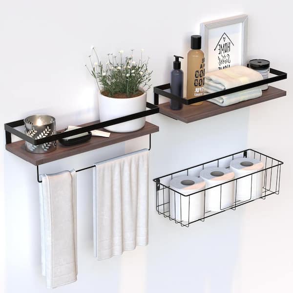 15.7 in. W x 6 in. D Brown wood Floating Shelves, Bathroom Shelves