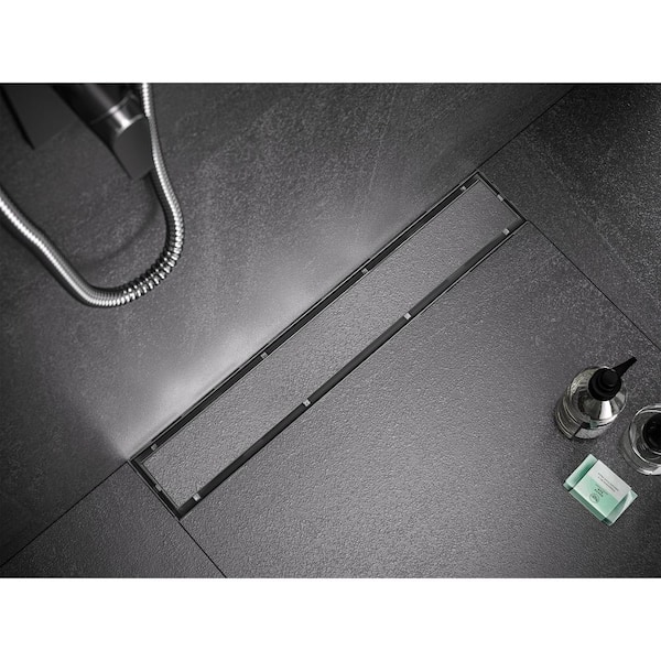 28 in. Linear Stainless Steel Shower Drain with Tile Insert, Matte Black