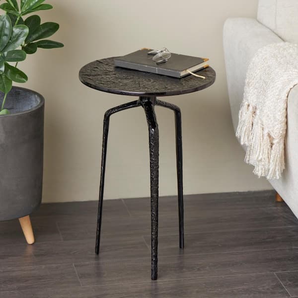 Litton Lane 15 in. Gray Slim Textured Geometric Large Round Aluminum End Table