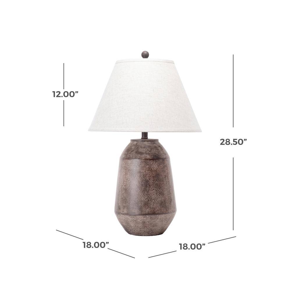Rustic Brown Resin Table Lamp with White Fabric Shade