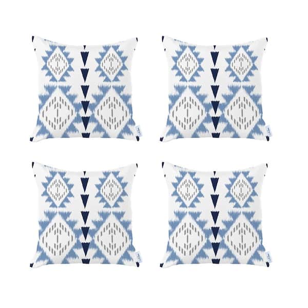 MIKE & Co. NEW YORK Ikat (Set of 4) Square Blue and White and Purple 18 in. x 18 in. Boho Throw Pillow Covers