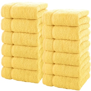 12-Piece Yellow Luxury Cotton Washcloths 13 x 13 -Premium Hotel Spa Small Bath Towel Set