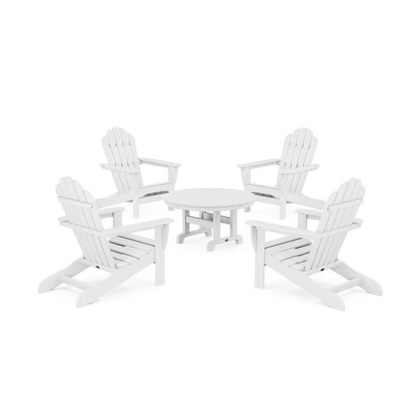 Trex Outdoor Furniture Monterey Bay 5-Piece Plastic Patio Conversation Set Adirondack Chair in Classic White