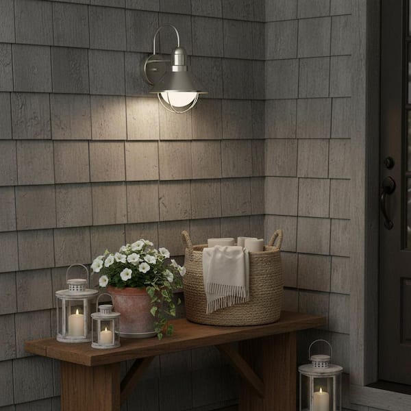 Seaside 12 in. 1-Light Brushed Nickel Outdoor Hardwired Barn Sconce with No Bulbs Included (1-Pack)