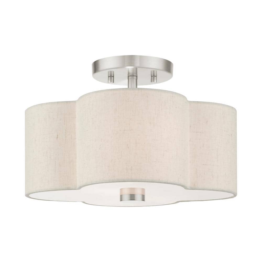 Solstice Brushed Nickel 2-Light Semi-Flush Mount with Scalloped Oatmeal Shade