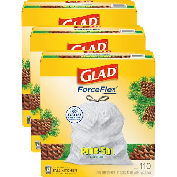 13 Gal. ForceFlex Tall Kitchen Drawstring Pine-Sol Original Scent Trash Bags (110-Count, 3-Pack)