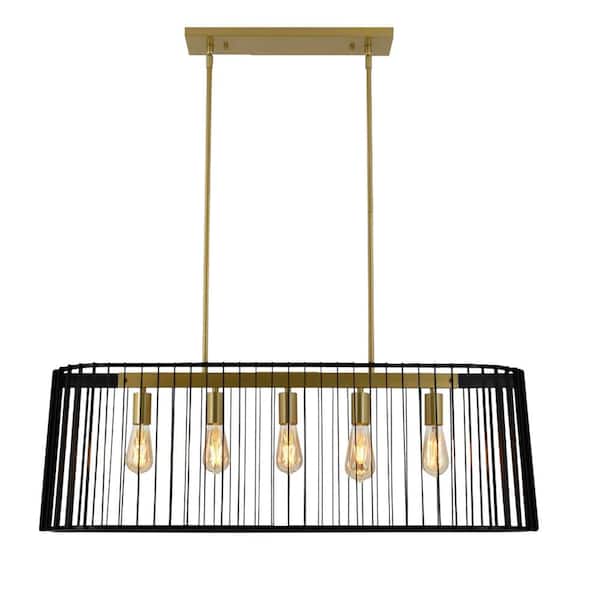 Maxax Madison 5 -Light Kitchen Island Rectangle Chandelier with Wrought Iron Accents