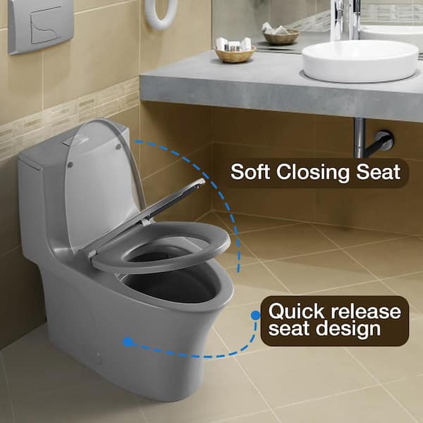 Abruzzo One-Piece Toilet 1.1 GPF/1.6 GPF Dual Flush Elongated Toilet with Soft Closing Seat in Glossy White