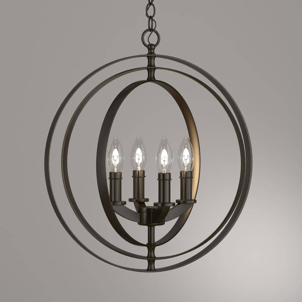 Antique Bronze 4-Light Globe Foyer Pendant