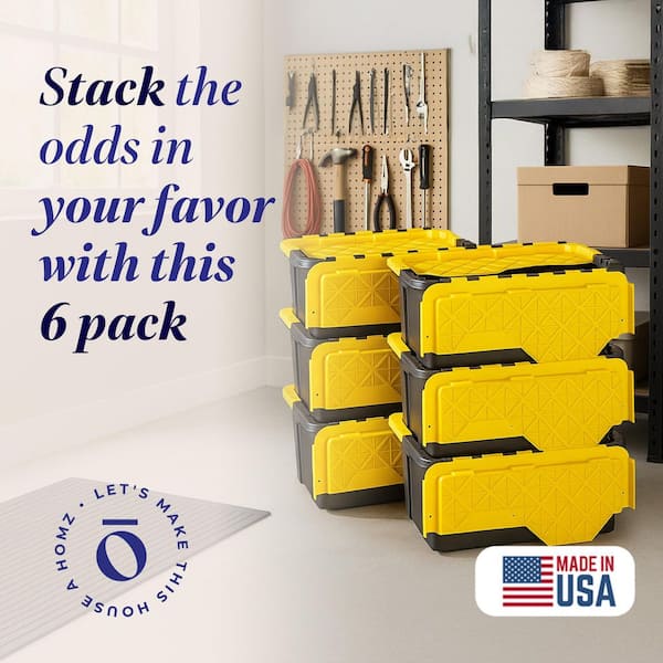 Durabilt 15 Gal. Tough Flip Lid Storage Tote in Black/Yellow (6-Pack)